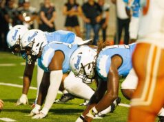 Shadow Creek vs Alvin – “All Gas, No Brakes” Lineman pre snap lined up during Shadow Creek vs Alvin varsity football game 2025