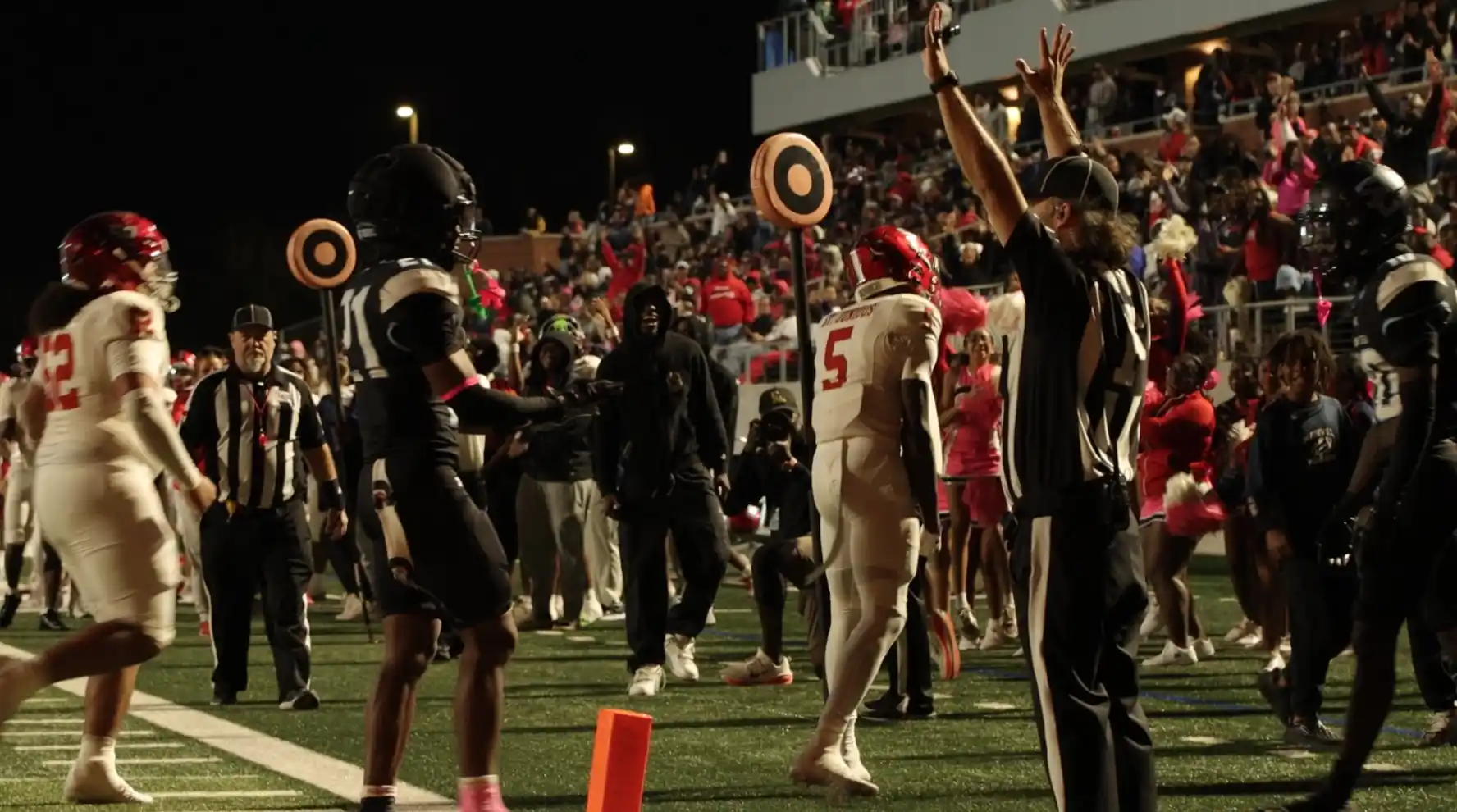 Carter St. Junious celebrating during Manvel’s game against Shadow Creek.