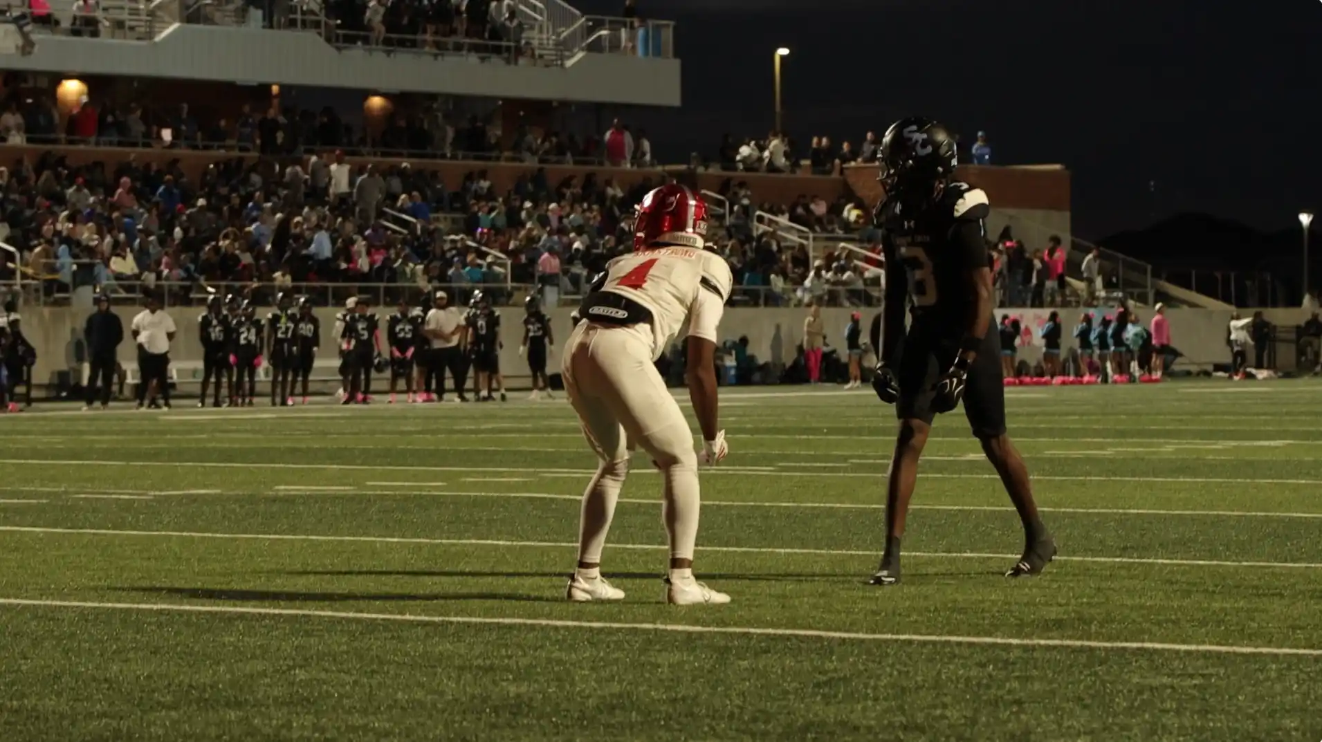 Shadow Creek receiver Jaylen Addai number 3 lined up against Manvel.
